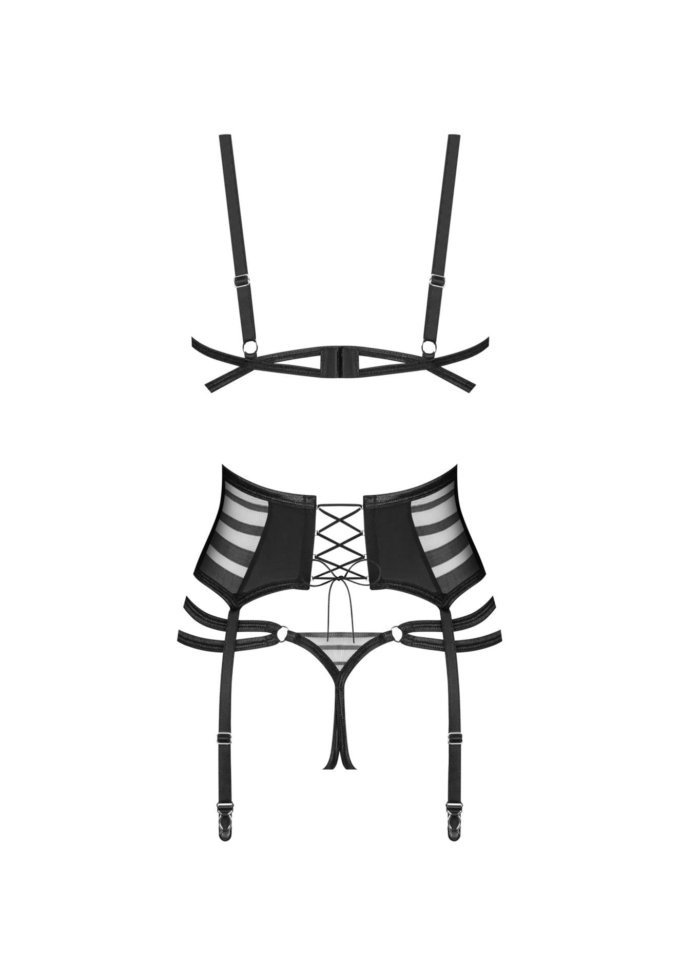 Set lenjerie erotică Obsessive Lune Bellis cu deschidere, negru XS/S