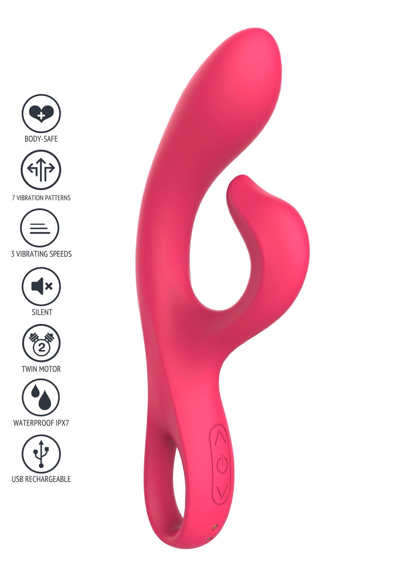 Vibrator XOCOON cu orgasm fără sfârșit, fuchsia, USB, 21 cm
