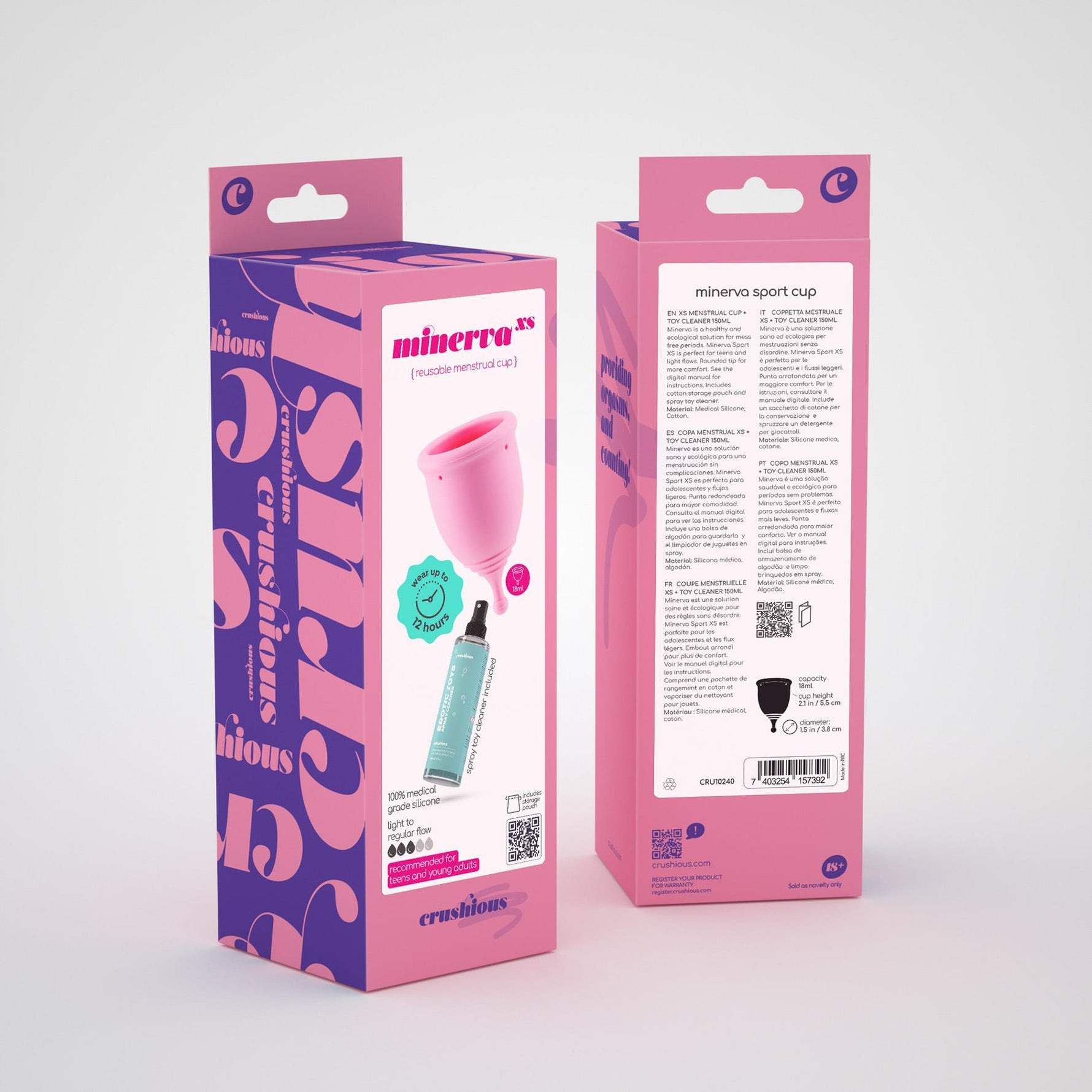 Cupă menstruală Crushious Minerva XS cu pungă și detergent 150 ml