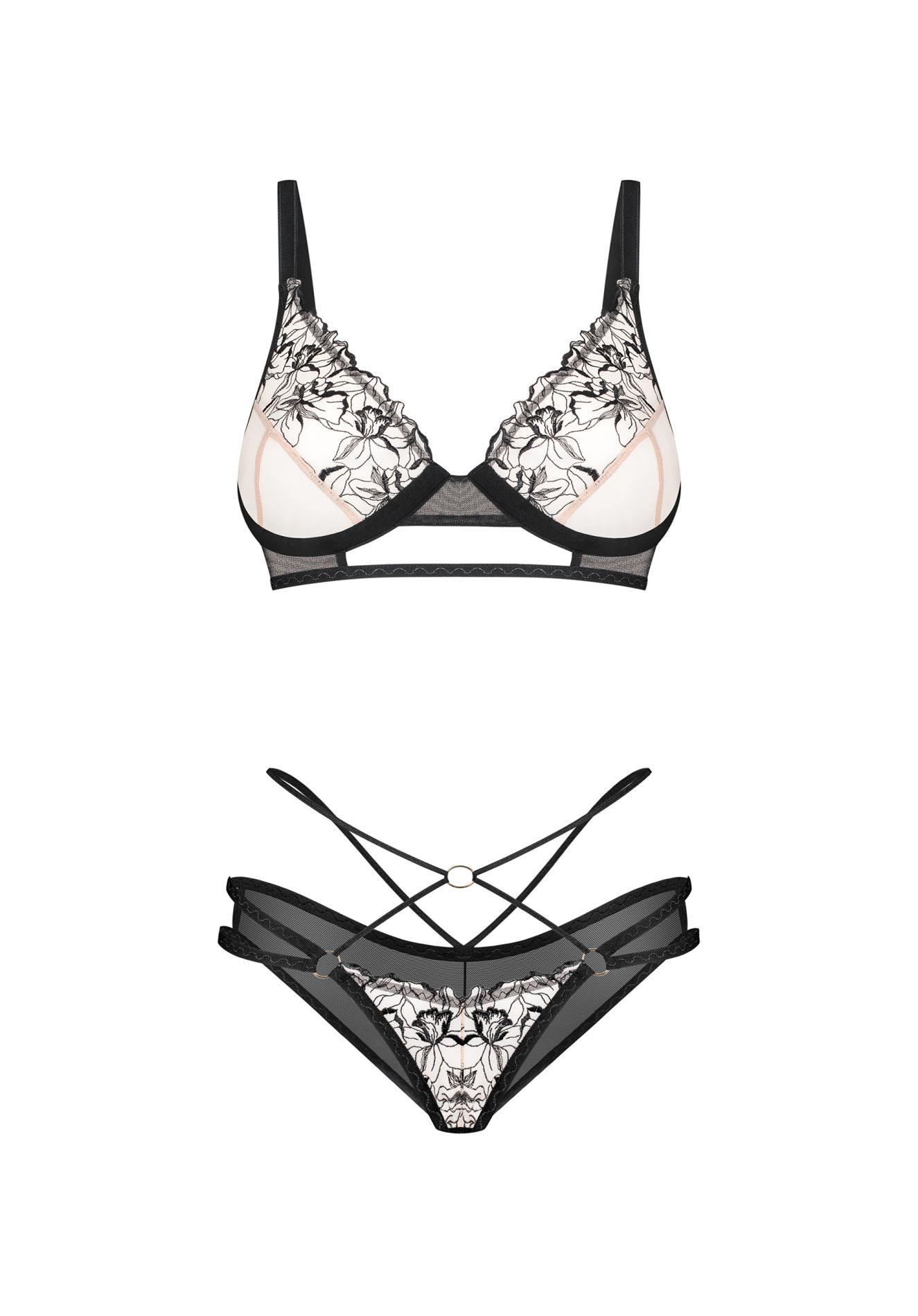 Set lenjerie din tul brodat Obsessive Vila Blanes M/L