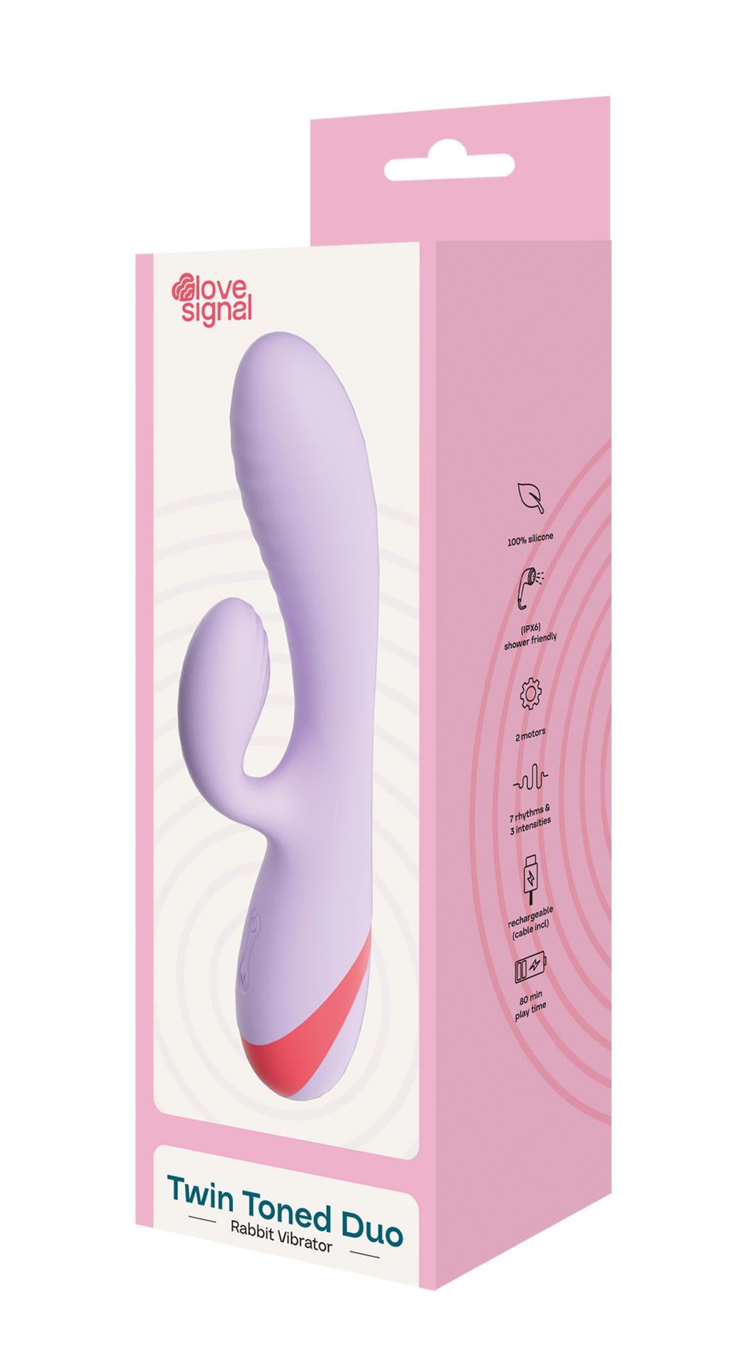 Vibrator USB Dream Toys Duo din silicon cu două tone, în formă de iepuraș, 19 cm