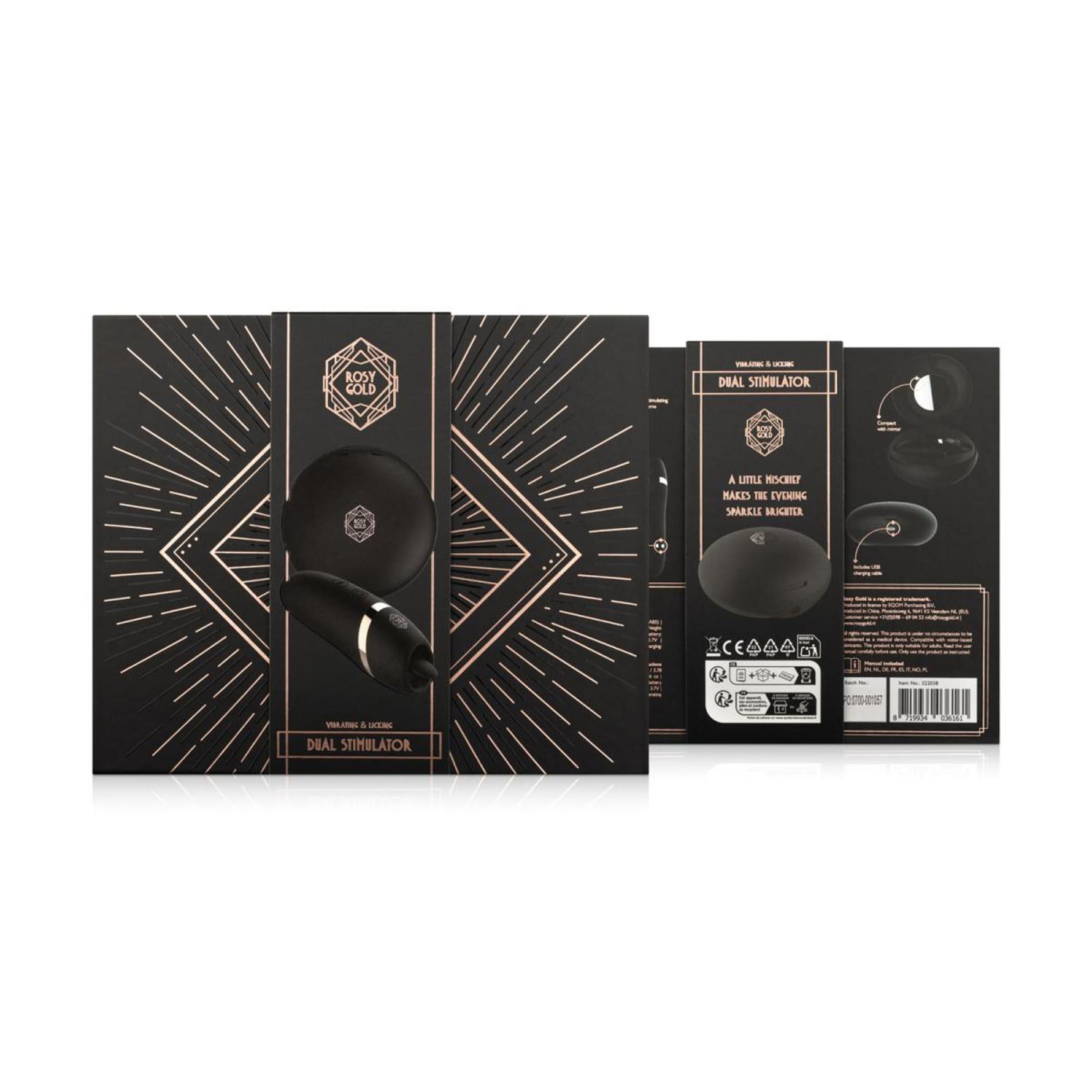 Stimulator de lins Rosy Gold cu carcasă de încărcare, negru