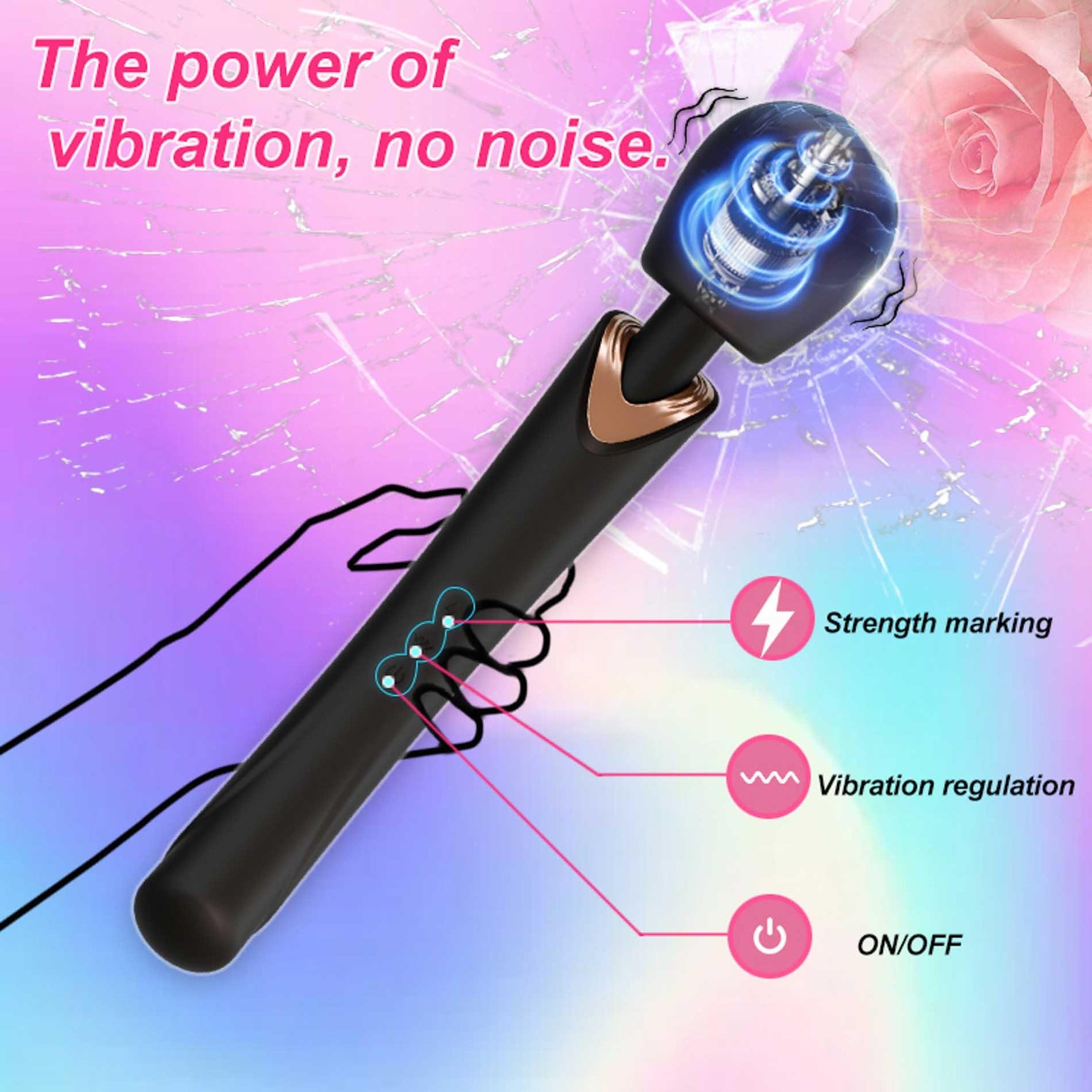 Masaj vibrant Perfect Wand din silicon, negru, USB