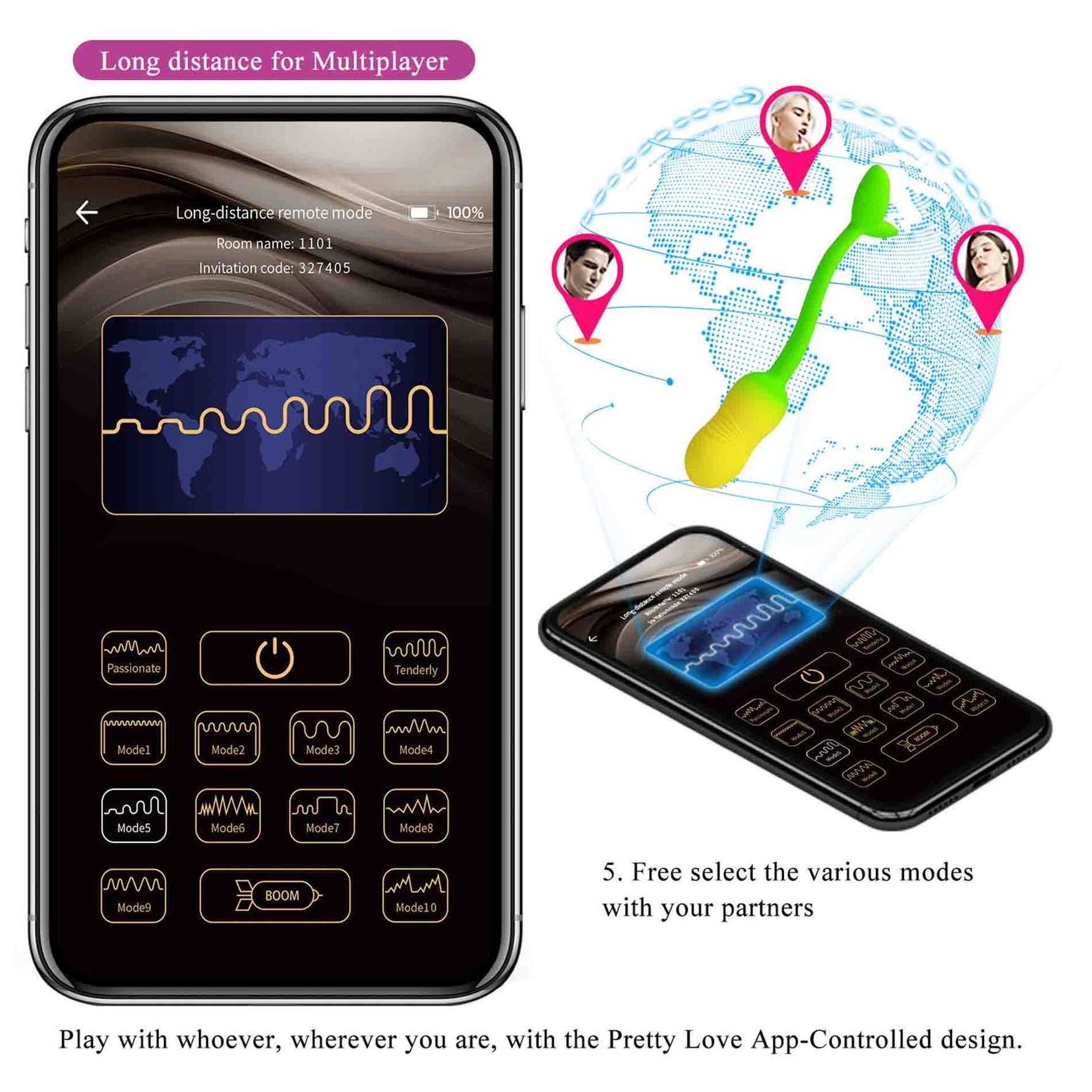 Ou vibrant Pretty Love Poulsen cu aplicație, silicon, USB, rezistent la apă