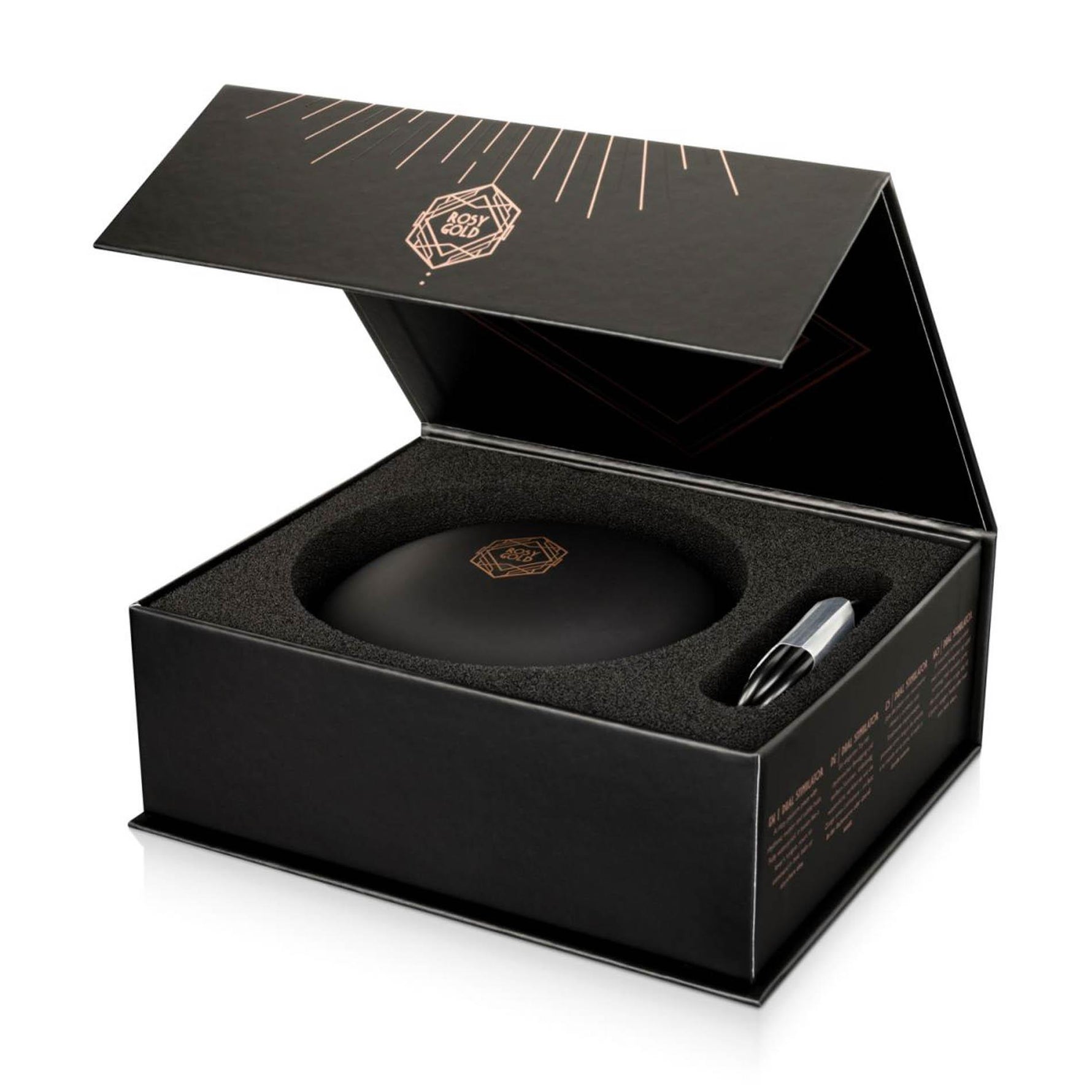 Stimulator de lins Rosy Gold cu carcasă de încărcare, negru