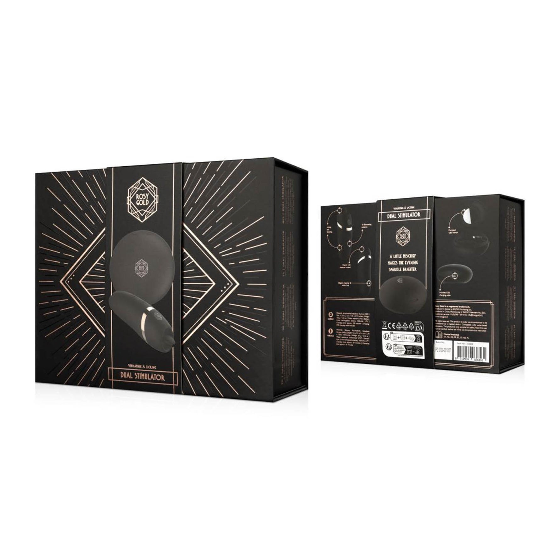 Stimulator de lins Rosy Gold cu carcasă de încărcare, negru