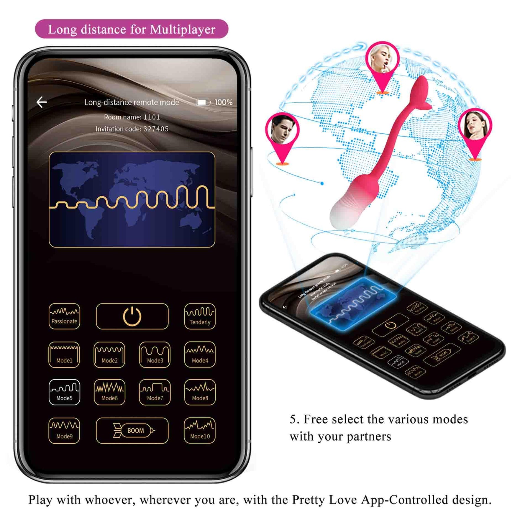 Ou vibrant Pretty Love Poulsen cu aplicație, silicon, USB, rezistent la apă