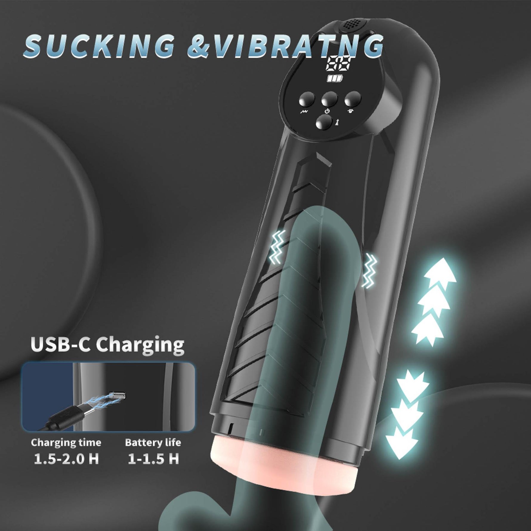 Masturbator LUXURY 04 cu vibrații și aspirație USB 27 cm