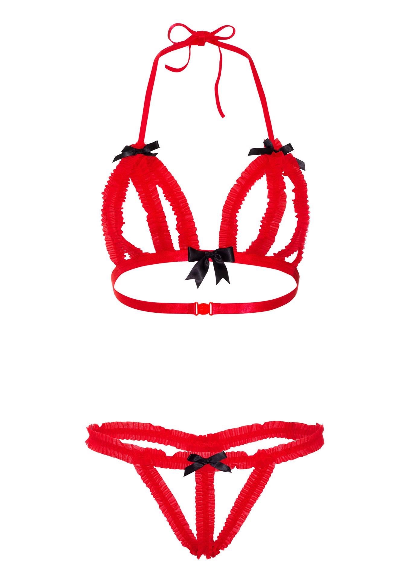 Set lenjerie intimă Peek a boo Ruffle Daring Intimates roșu L XL