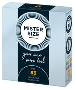 Prezervative Mister Size subțiri transparente 53 mm vegane 3 buc