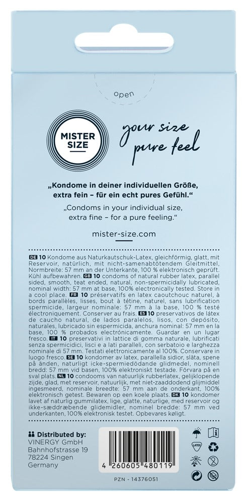 Prezervative vegane ultra-subțiri Mister Size 57mm, 10 buc.