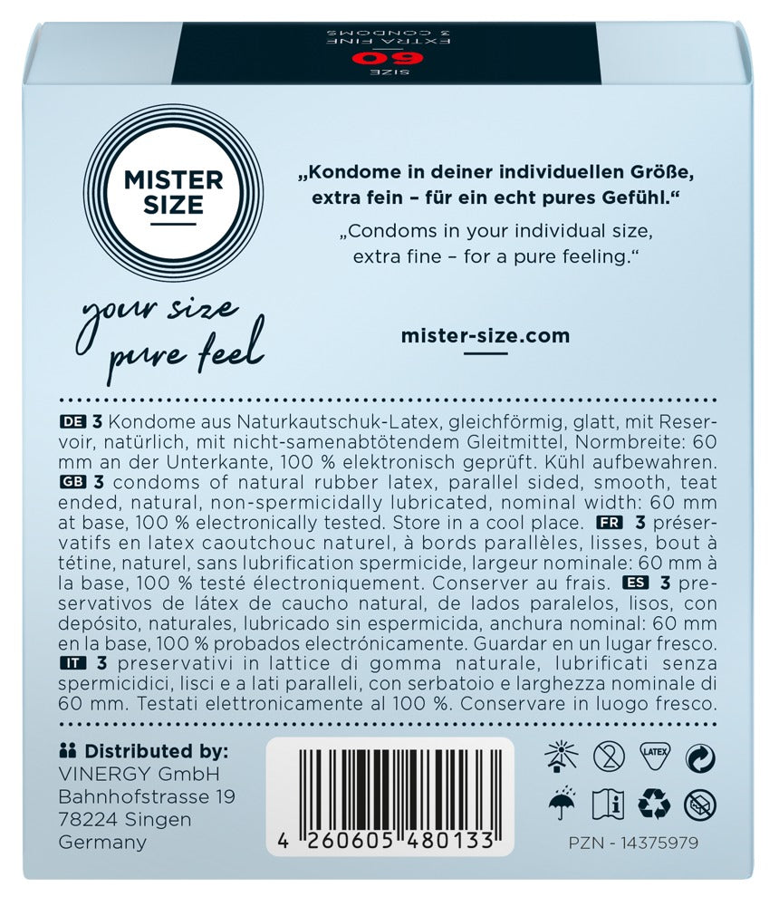 Prezervative Mister Size subțiri 60 mm vegane 3 bucăți