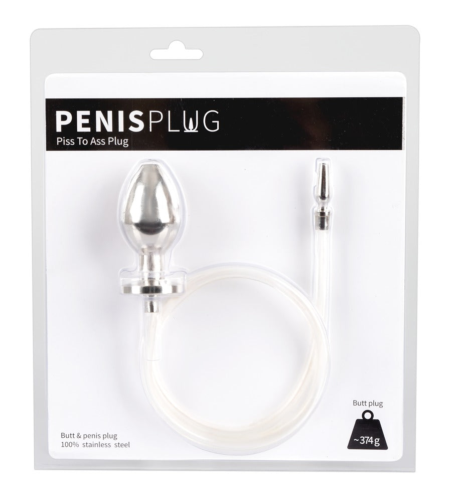 Plug de penis din oțel cu dop anal și tub 76 cm