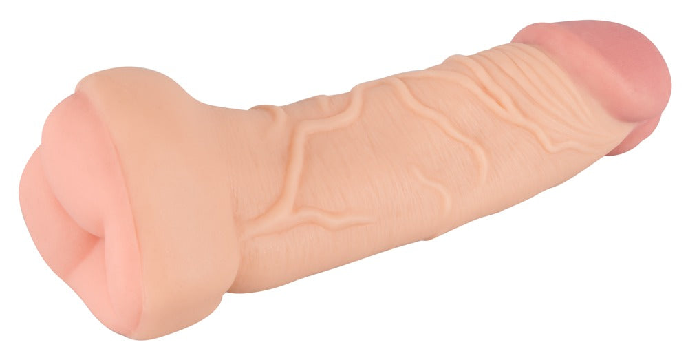 Masturbator Nature Skin 2 în 1, extensie de penis TPE, 21 cm