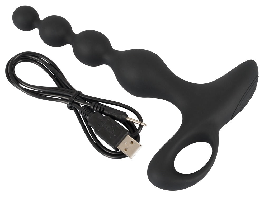 Bile anale vibratoare Black Velvets din silicon, 20 cm, USB