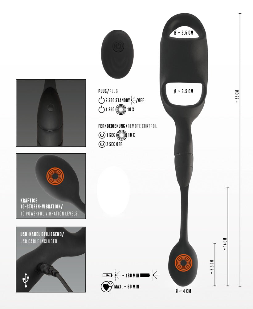 Inel vibrator anal Rebel cu telecomandă USB 33 cm
