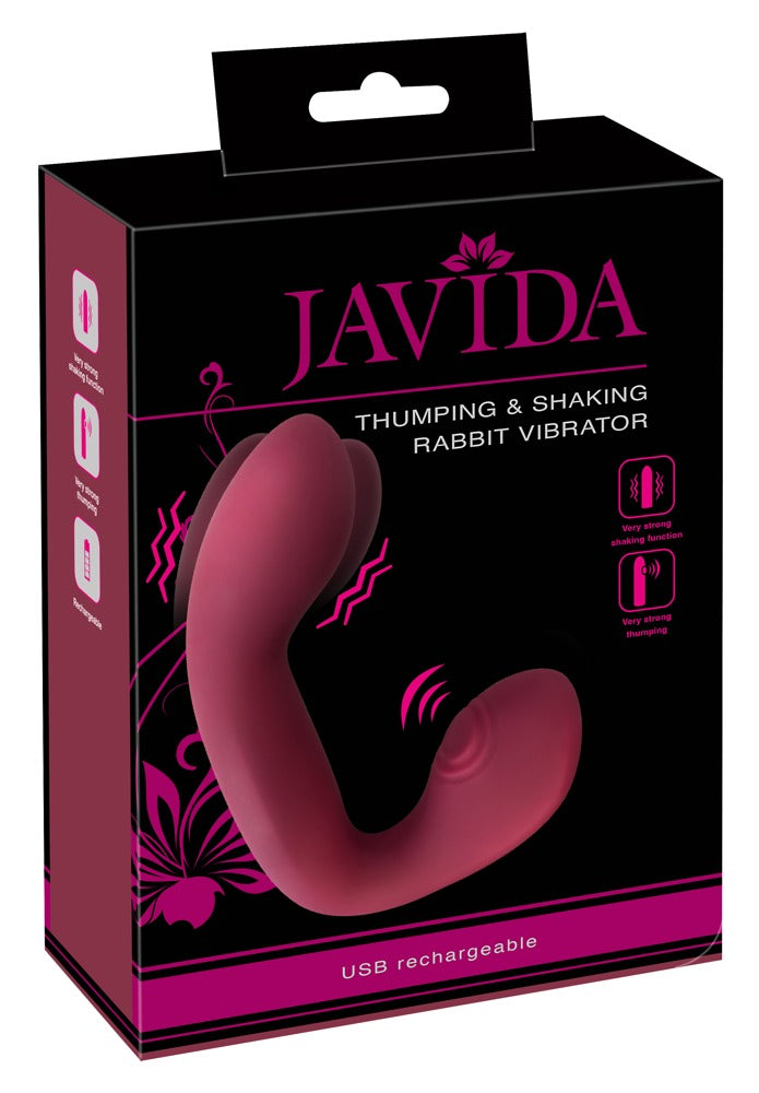 Vibrator Javida Thumping Shaking din silicon, în formă de iepuraș, 17 cm, USB