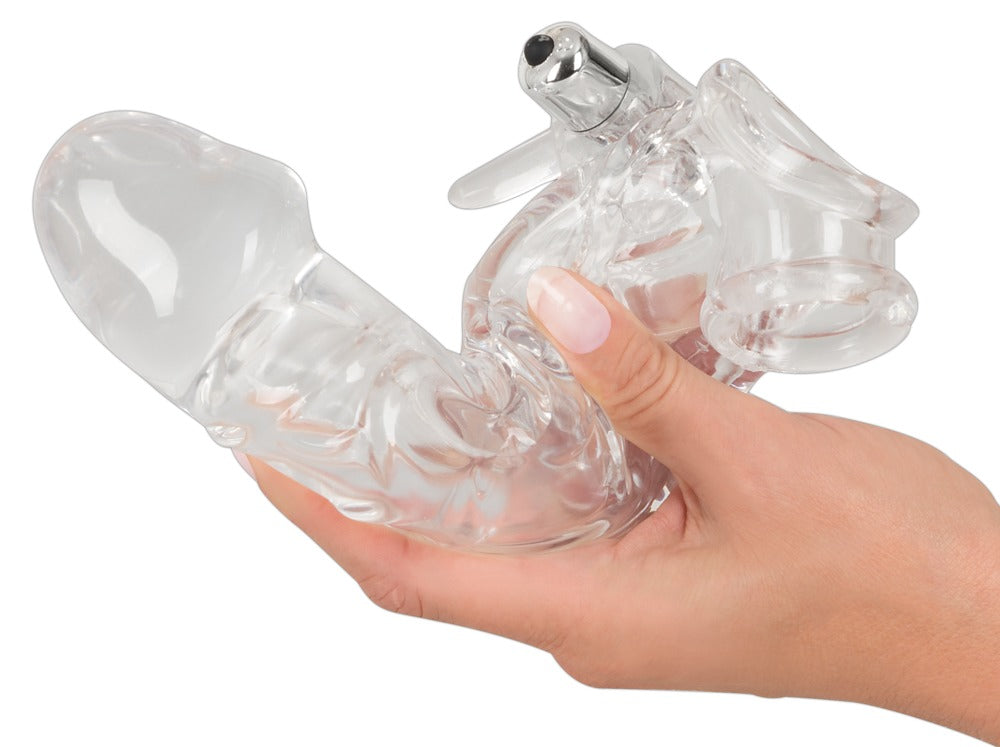 Extensor de penis transparent cu vibrații, 23 cm