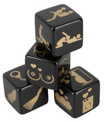 Set de 4 zaruri erotice negre cu imprimeu auriu