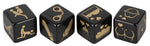 Set de 4 zaruri erotice negre cu imprimeu auriu