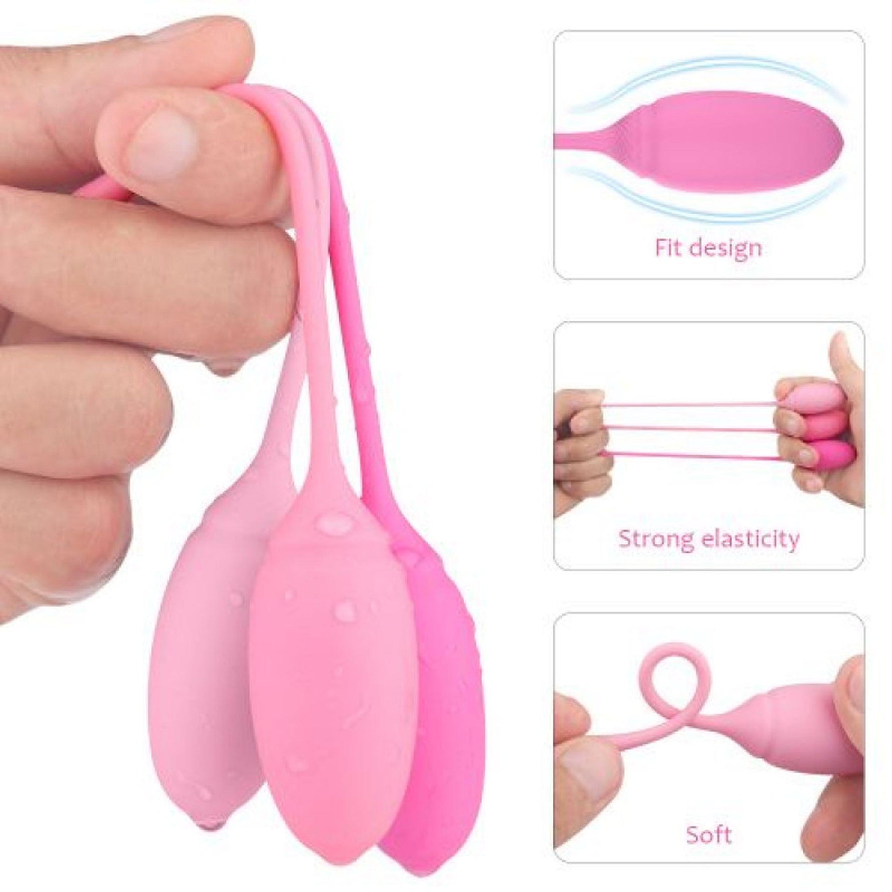 Bile vaginale din silicon roz Toyz4lovers pentru Kegel, 3 buc. 15,5 cm