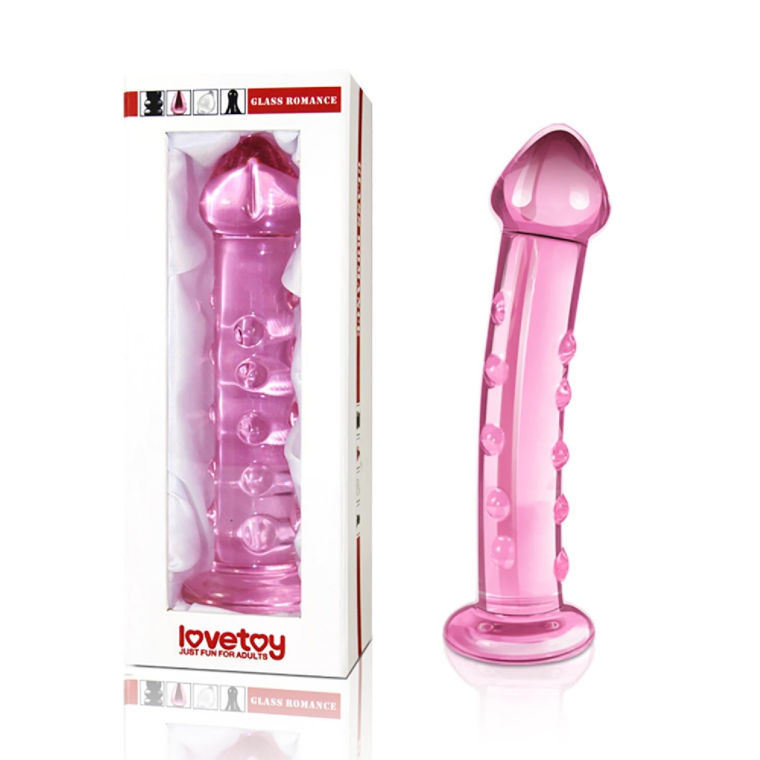 Dildo Lovetoy din sticlă cu umflături, roz, 14 cm