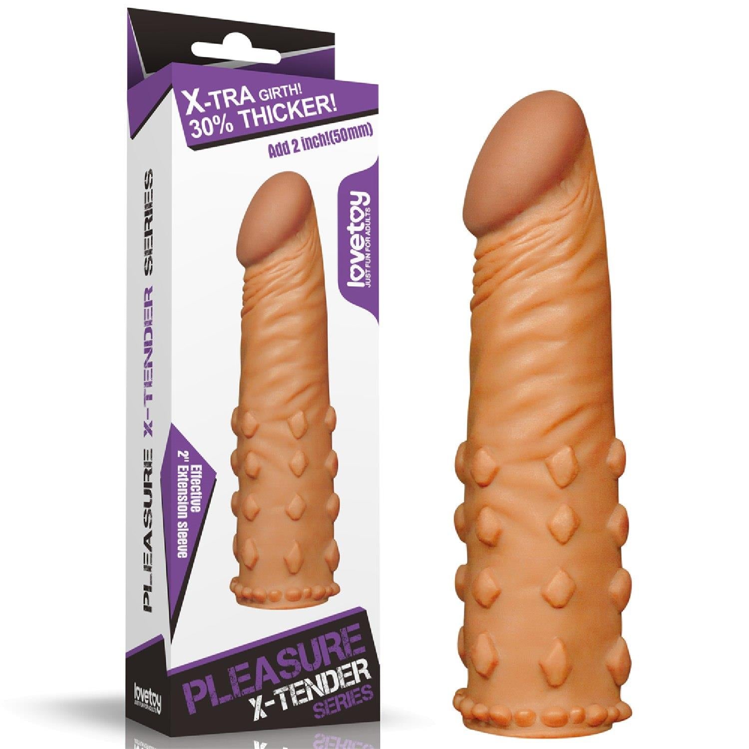 Extensor realist pentru penis Lovetoy, maro, 18 cm