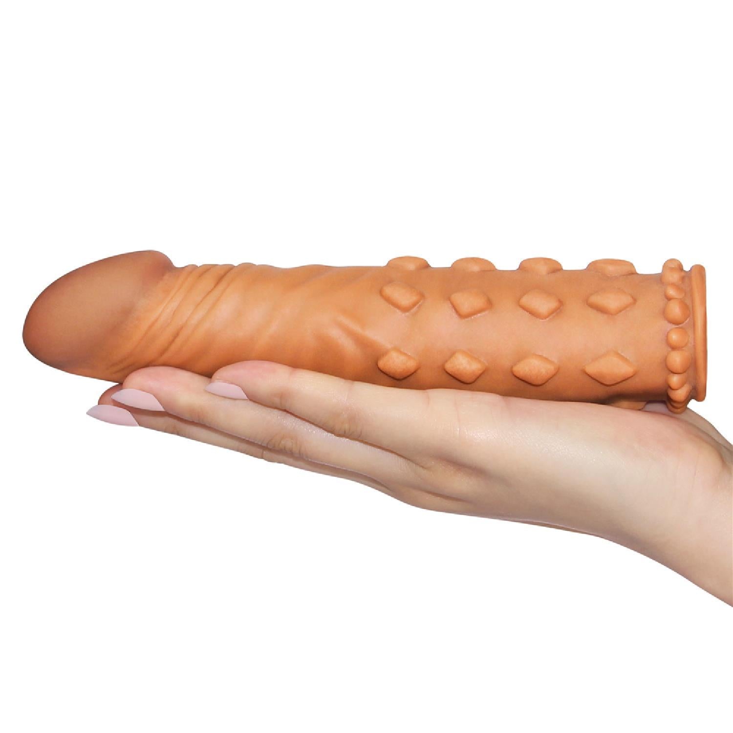 Extensor realist pentru penis Lovetoy, maro, 18 cm