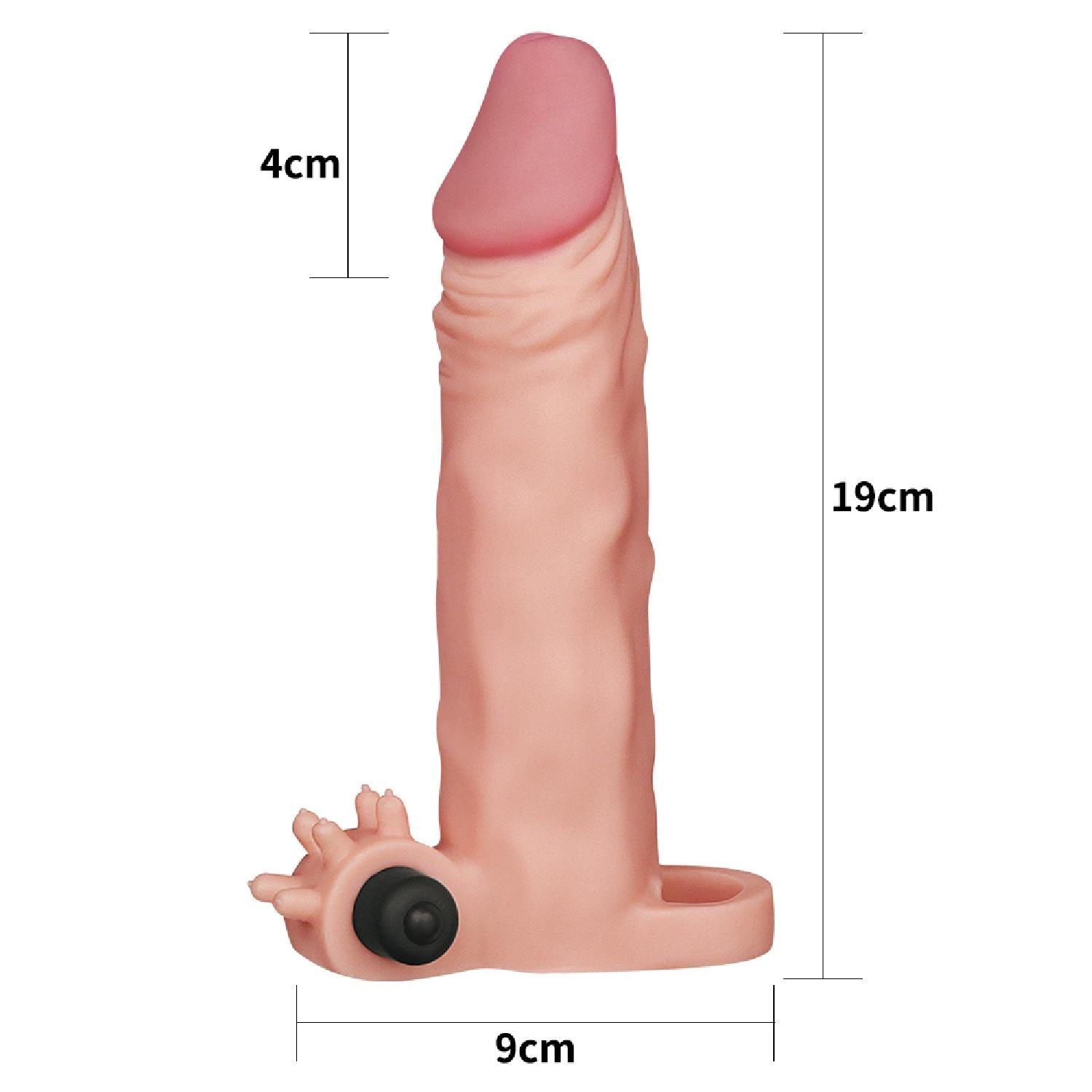 Extensor vibrant pentru penis Lovetoy, culoarea pielii, 19 cm