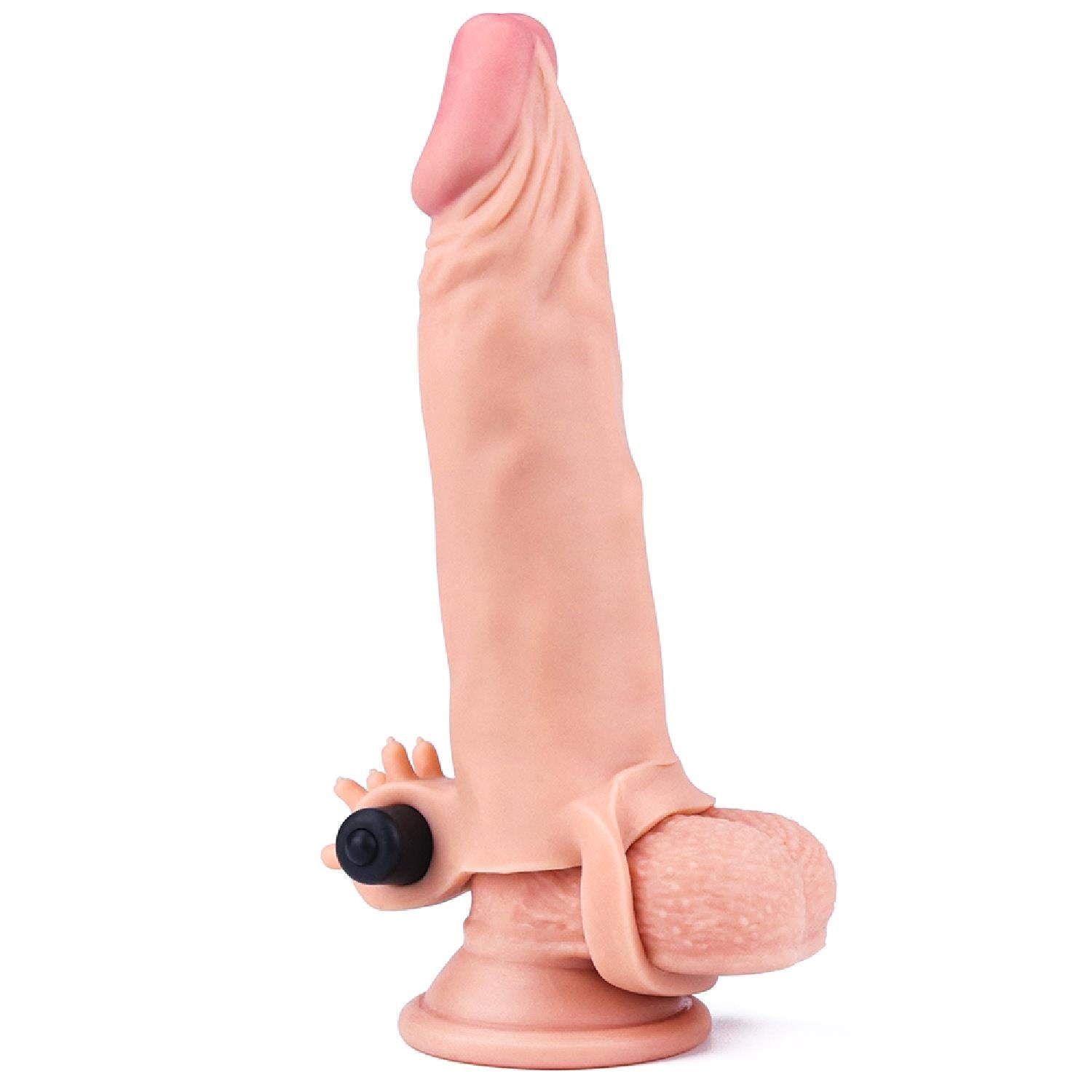 Extensor vibrant pentru penis Lovetoy, culoarea pielii, 19 cm