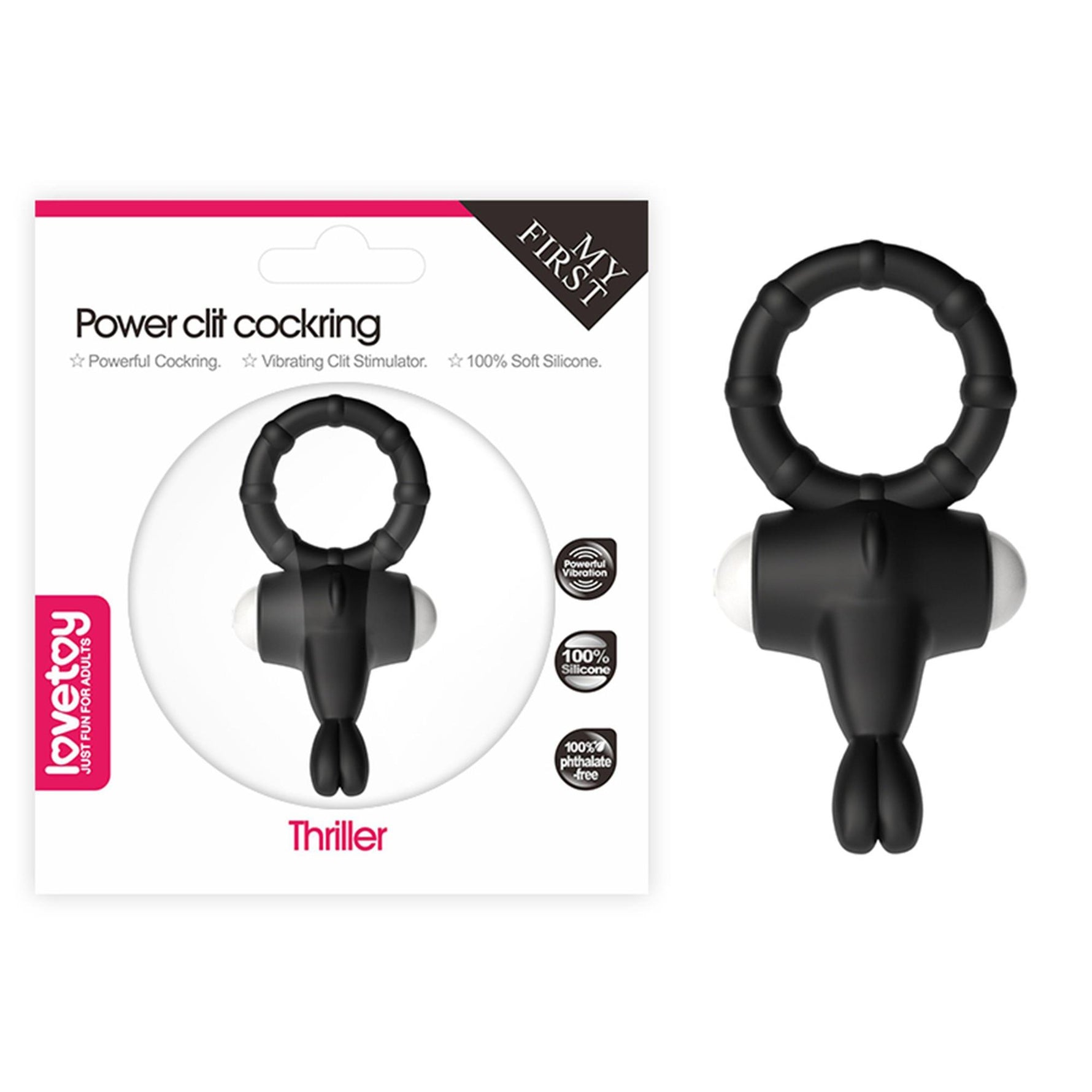 Inel pentru penis Power Clit din silicon, negru