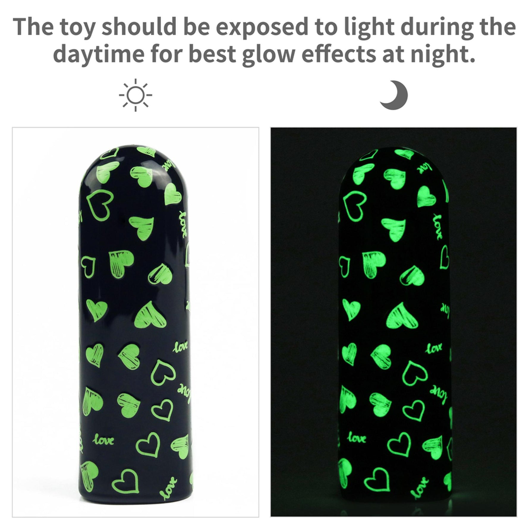 Vibrator Lovetoy Mini Inimă, Luminos în Întuneric, Reîncărcabil, Verde, 8cm