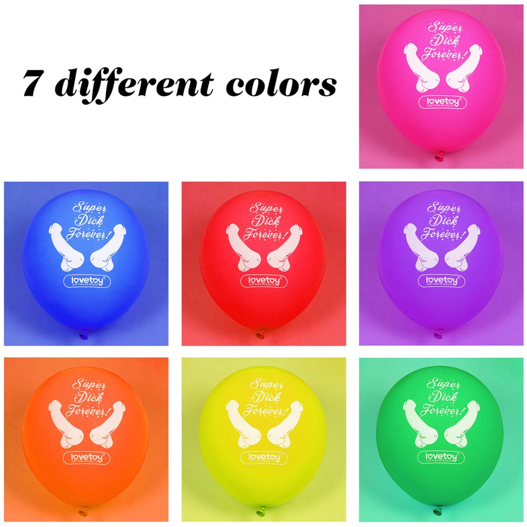 Set de 7 baloane Super Dick Forever Lovetoy pentru burlăcițe