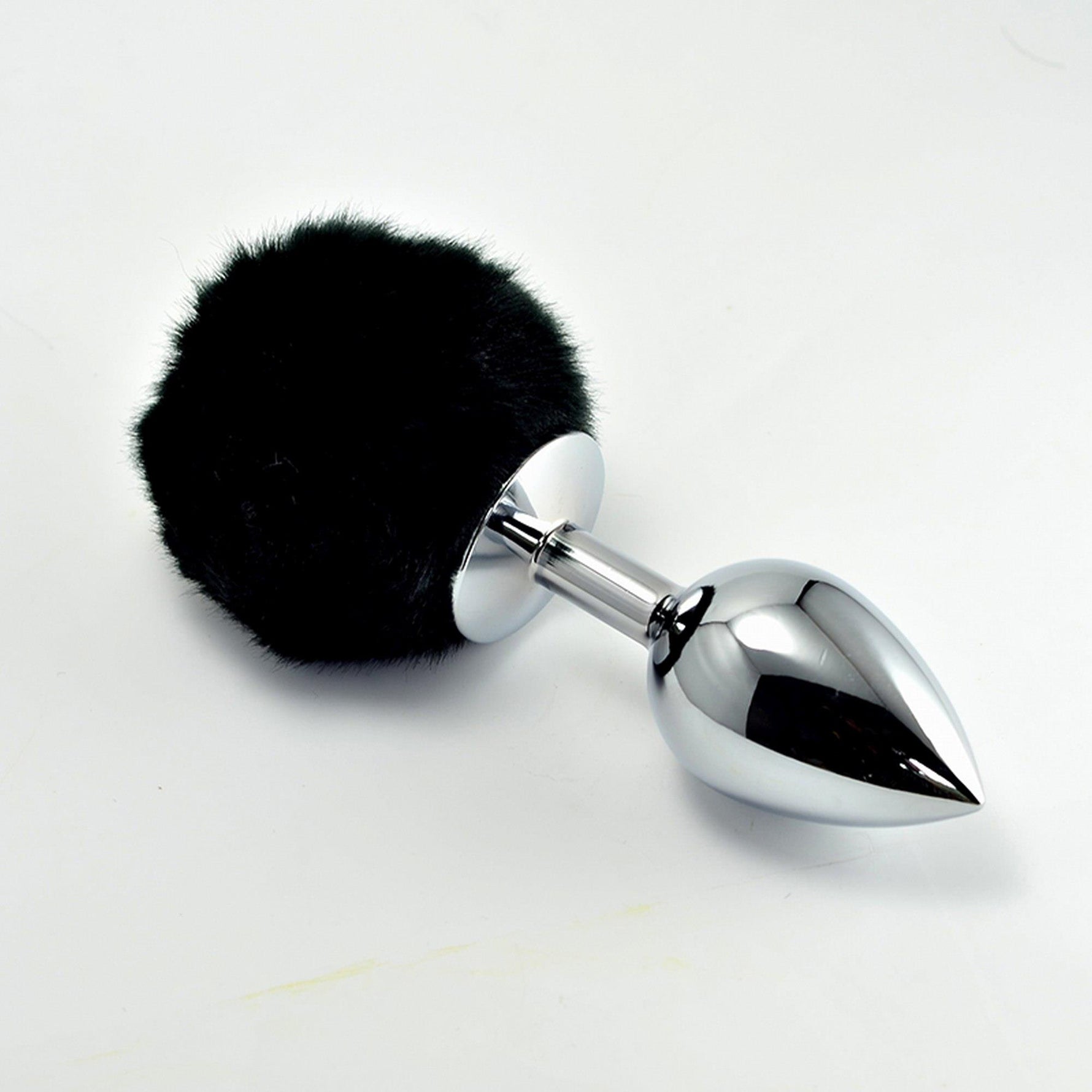 Plug anal mare din argint Lovetoy cu pompom negru