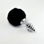 Plug anal spiralat argintiu Lovetoy cu pompom negru