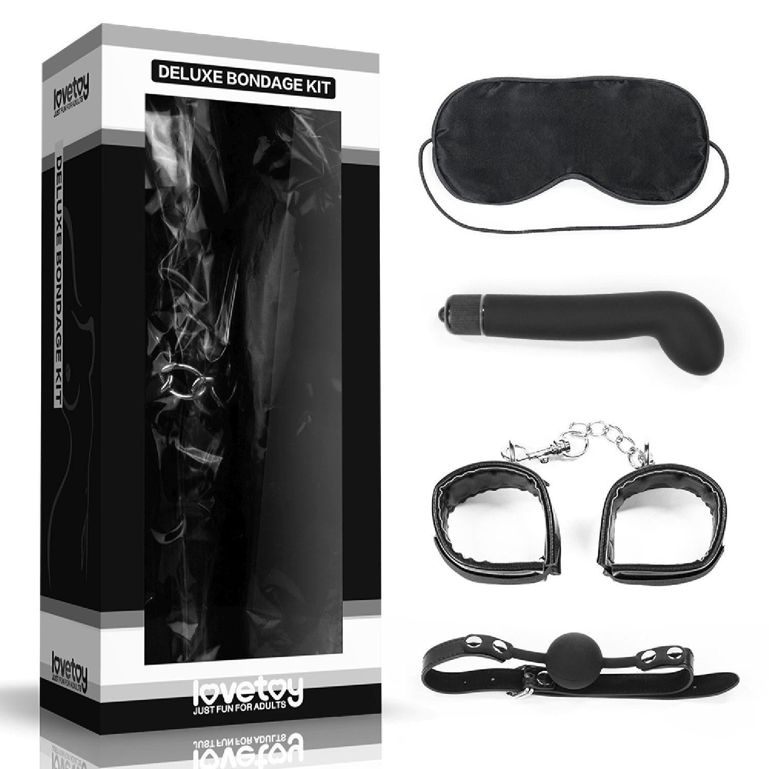 Set de bondage Lovetoy Deluxe Black, alimentat cu baterii AAA