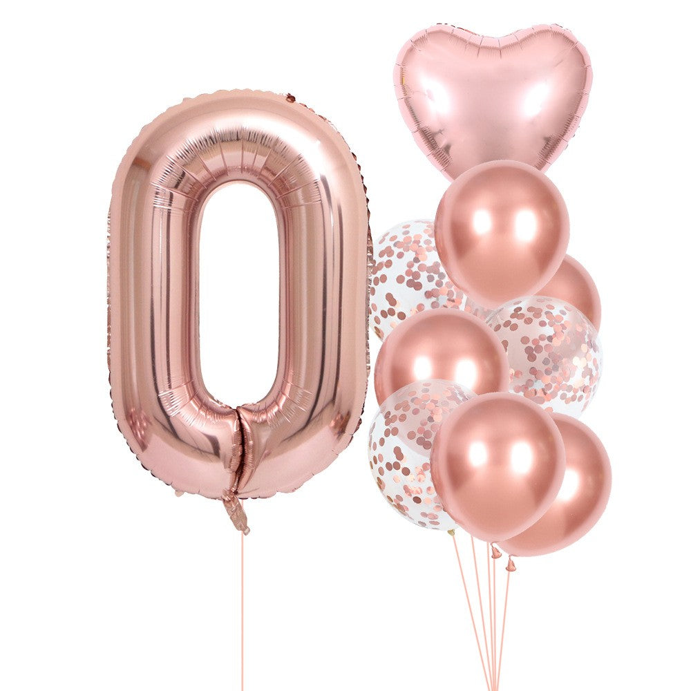 Set 10 Baloane Folie si Latex, Flippy, Tematica Aniversare, Baloane Latex 25cm, Figurina Inimioara 45 cm, Cifra 0 de 81