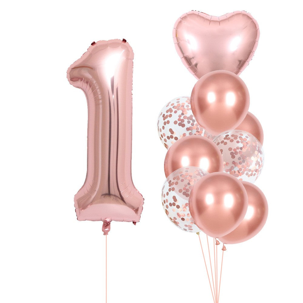 Set 10 Baloane Folie si Latex, Flippy, Tematica Aniversare, Baloane Latex 25cm, Figurina Inimioara 45 cm, Cifra 1 de 81