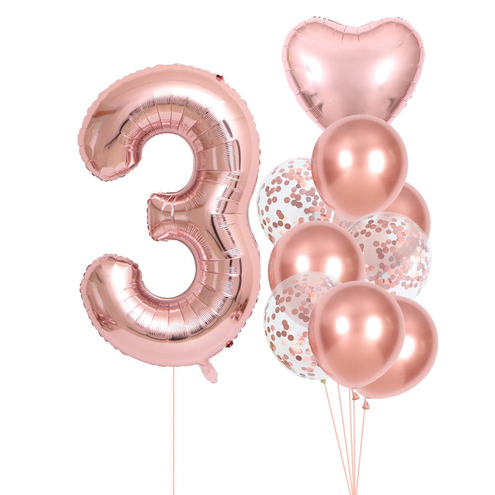 Set 10 Baloane Folie si Latex, Flippy, Tematica Aniversare, Baloane Latex 25cm, Figurina Inimioara 45 cm, Cifra 3 de 81