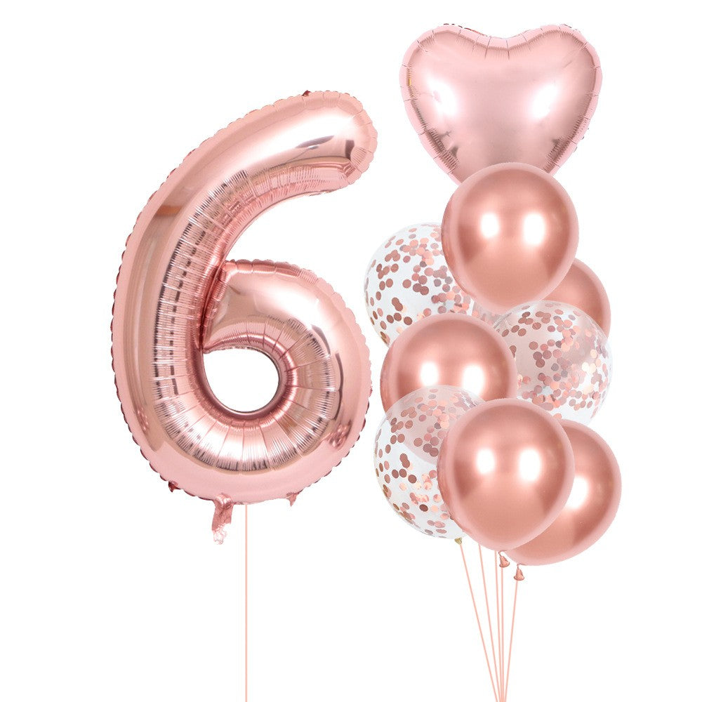 Set 10 Baloane Folie si Latex, Flippy, Tematica Aniversare, Baloane Latex 25cm, Figurina Inimioara 45 cm, Cifra 6 de 81
