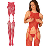 Bodystocking Obsessive N122 roșu geometric XL XXL