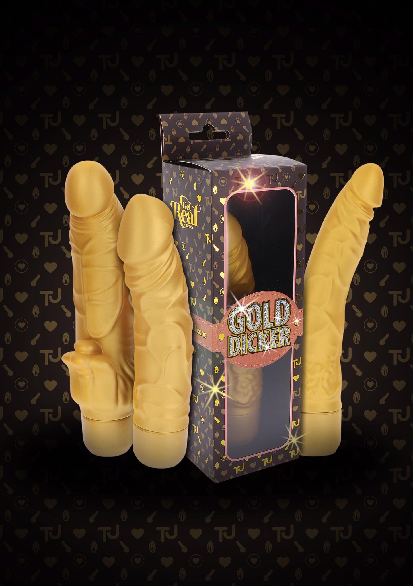 Vibrator ToyJoy Gold Dicker, silicon auriu, 20 cm