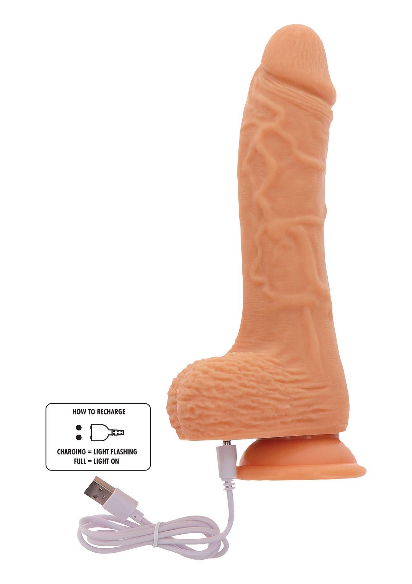 Vibrator cu dildo din silicon ToyJoy, cu lumină, 20 cm, cu telecomandă
