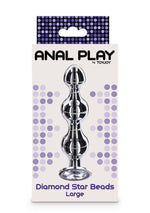 Plug anal cu mărgele Diamond Star, argintiu, 13 cm