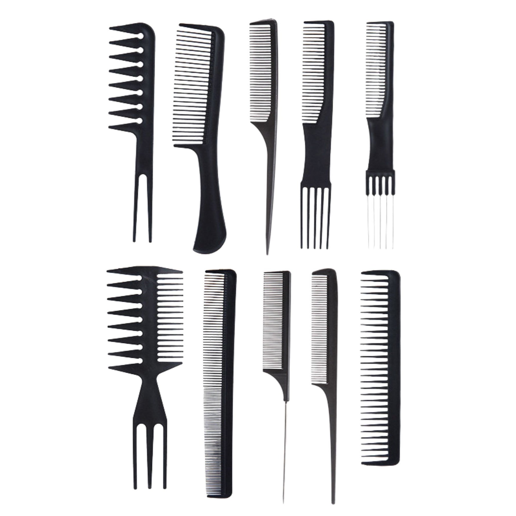 Set piepteni profesionali pentru coafat, Flippy, 10 bucati, PP + Otel inoxidabil, 18,5–22 cm, Rezistenti la caldura,