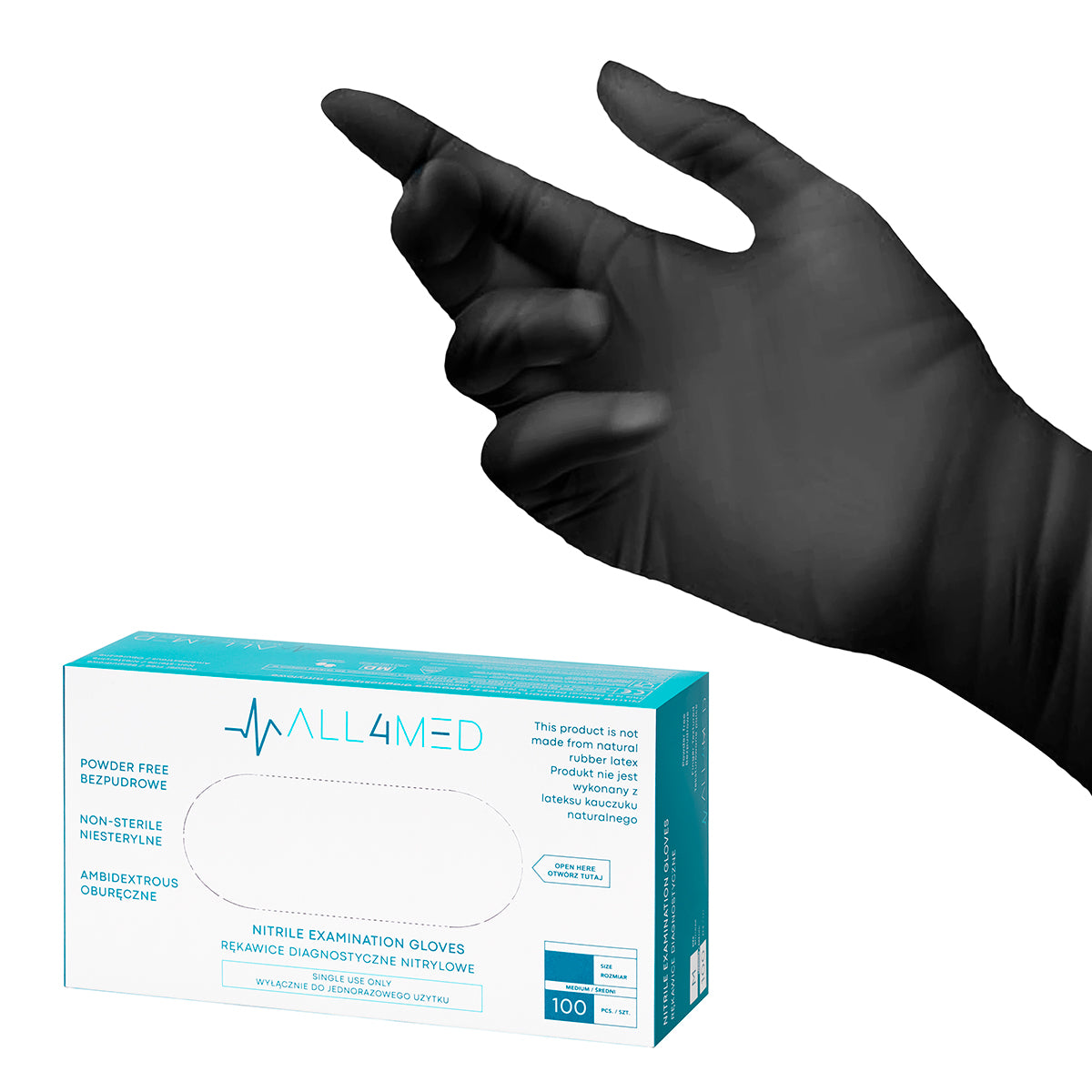 Mănuși de diagnostic din nitril de unică folosință All4med, negre, L