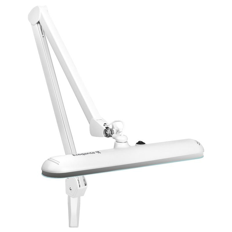 Lampă de atelier LED Elegante 801-s cu menghină standard, albă