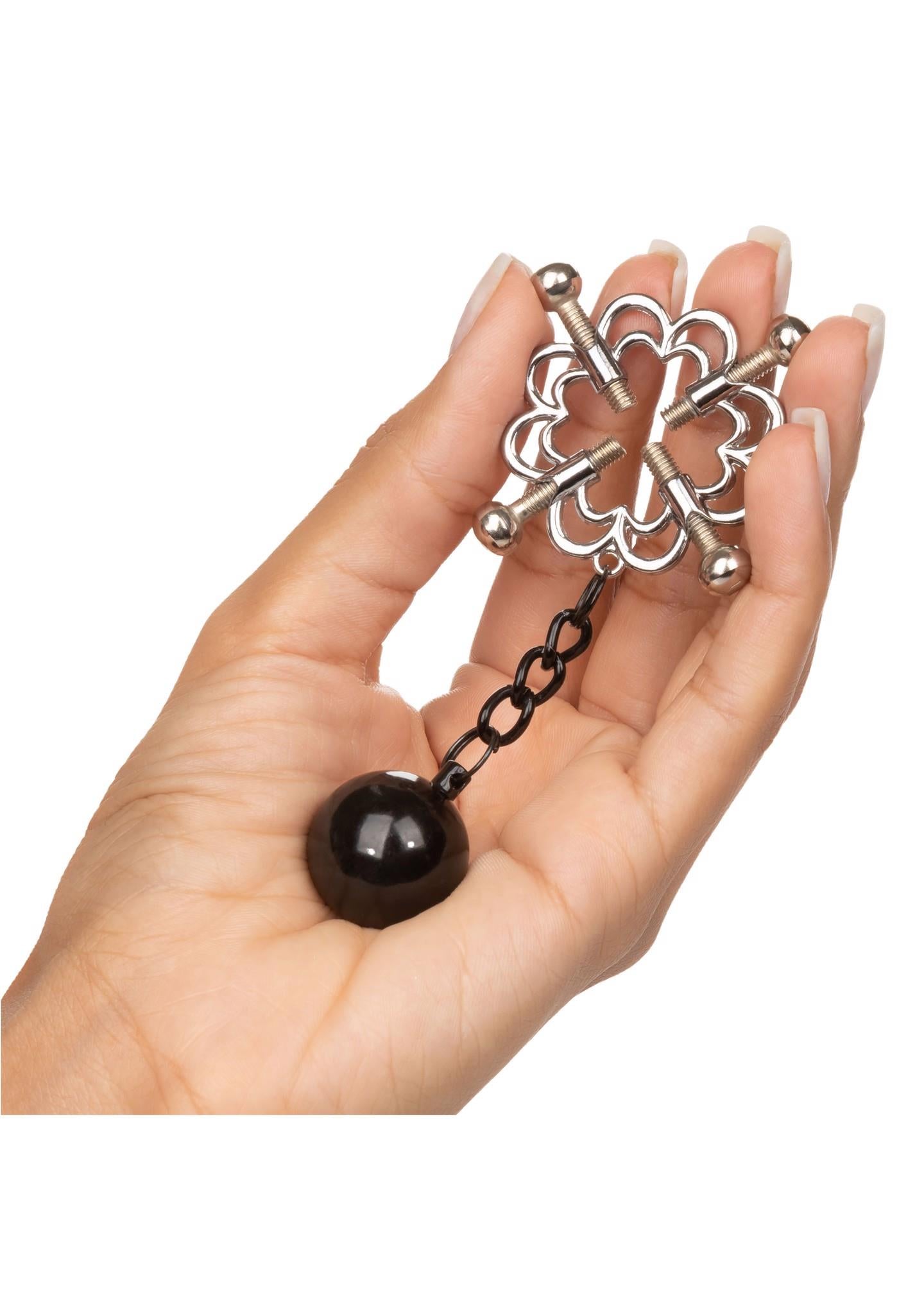 Clemă metalică pentru mamelon cu 4 puncte, ponderată, Calexotics, 10 cm
