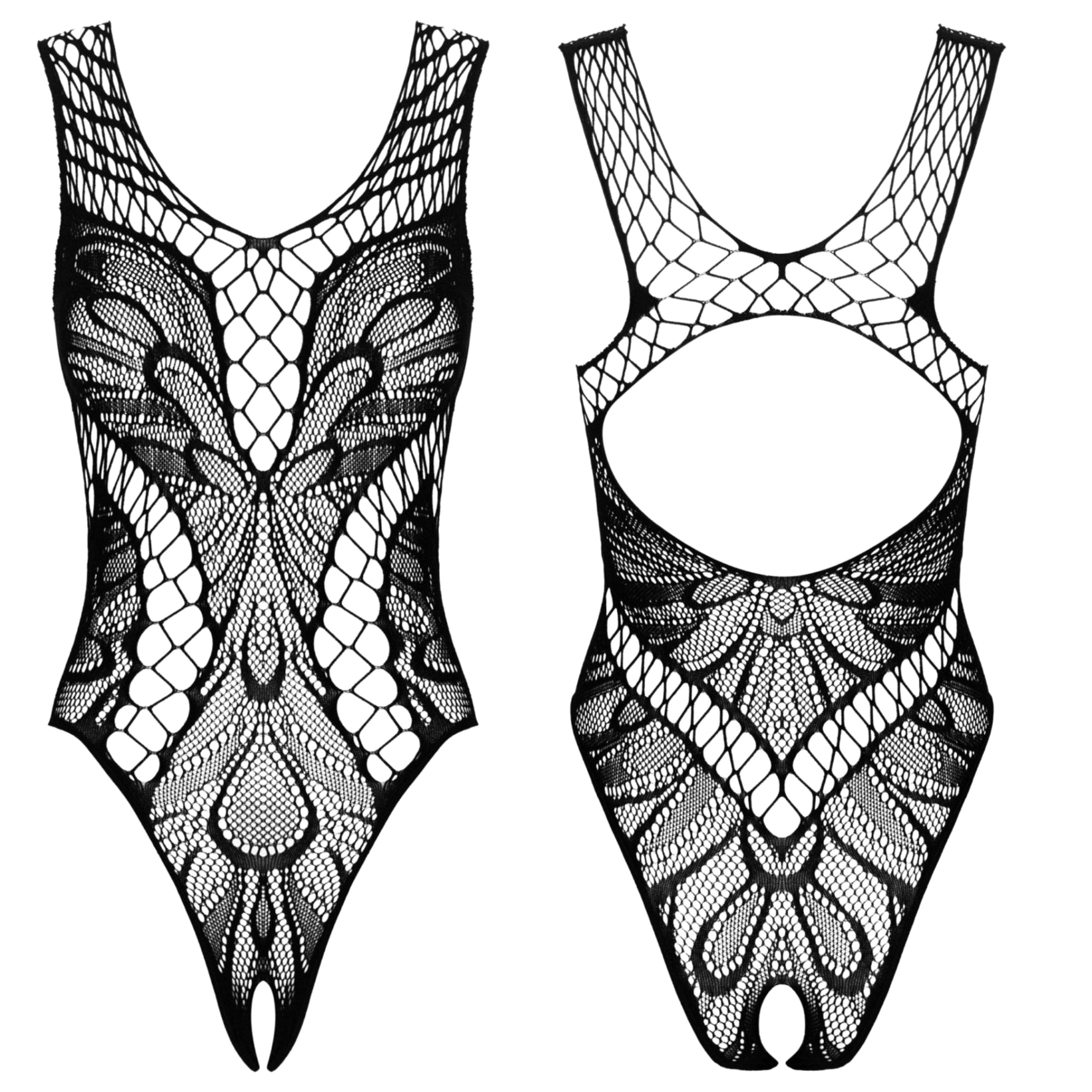 Body Obsessive B138 negru cu bretele deschise în zona între picioare, mărime S/M/L
