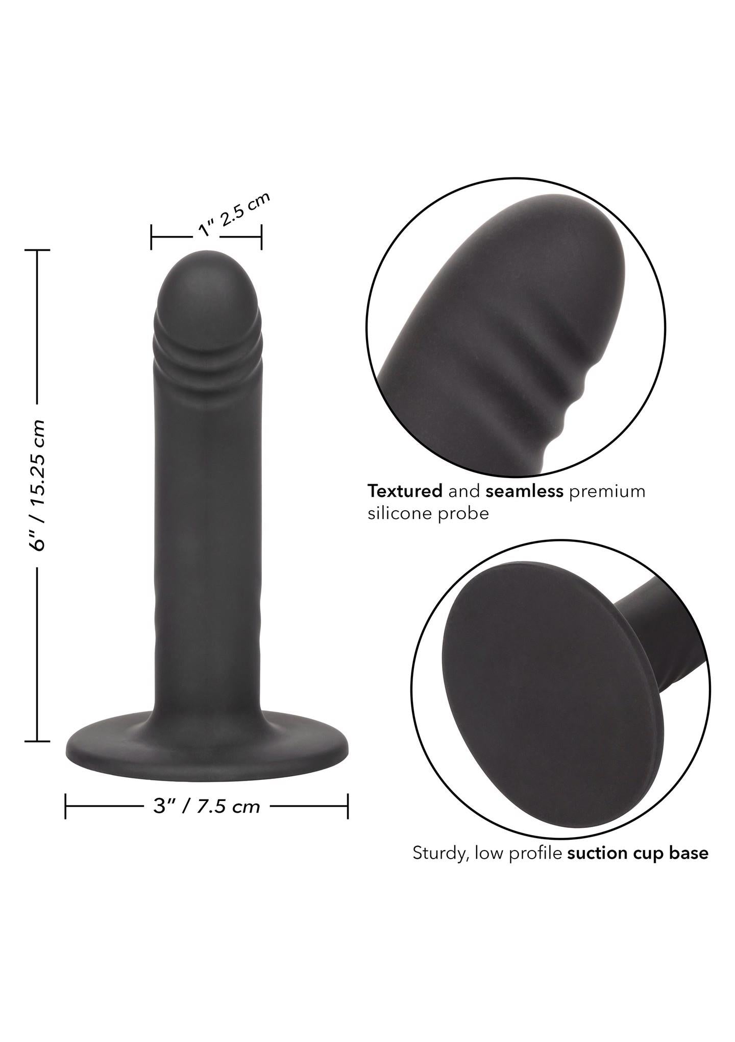 Dildo anal din silicon fără limită, cu nervuri, negru, 15 cm